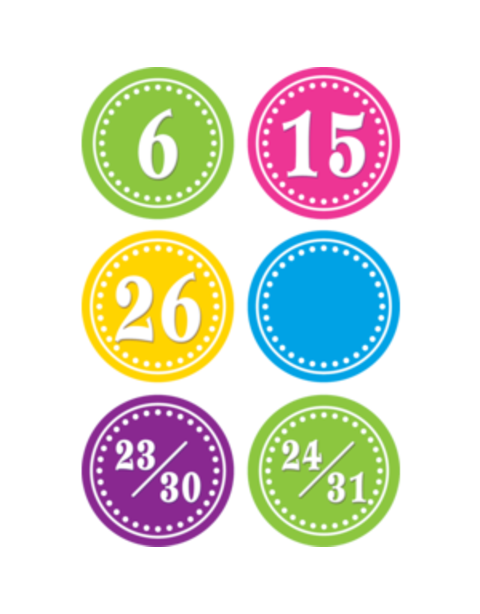BRIGHT CIRCLES CALENDAR DAYS 2.5" - 36 PACK