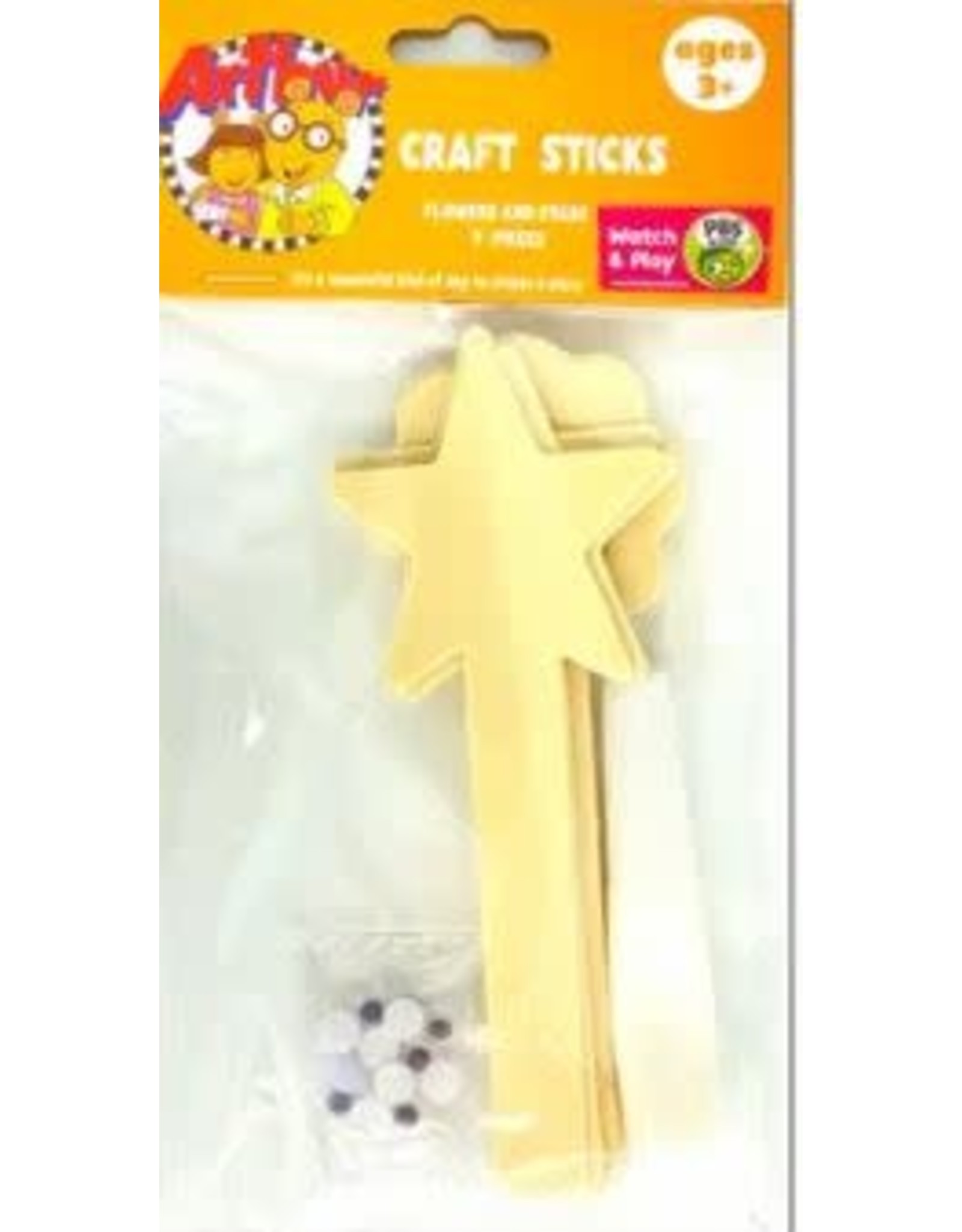 CRAFT STICKS FLOWERS AND STARS 6PC