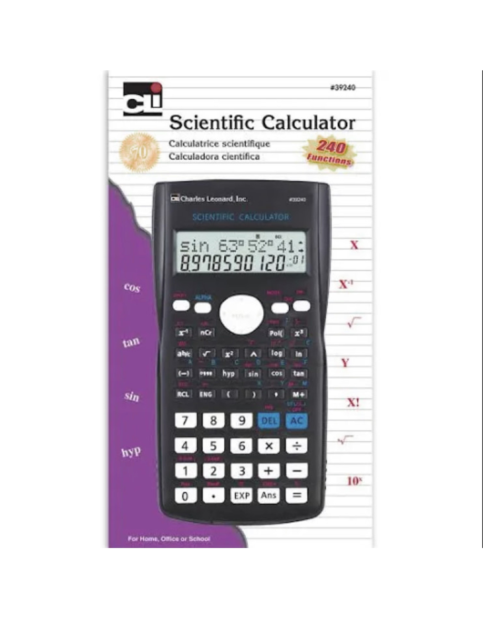 SCIENTIFIC CALCULATOR SOLAR/BATTERY POWERED - 240 FUNCTIONS