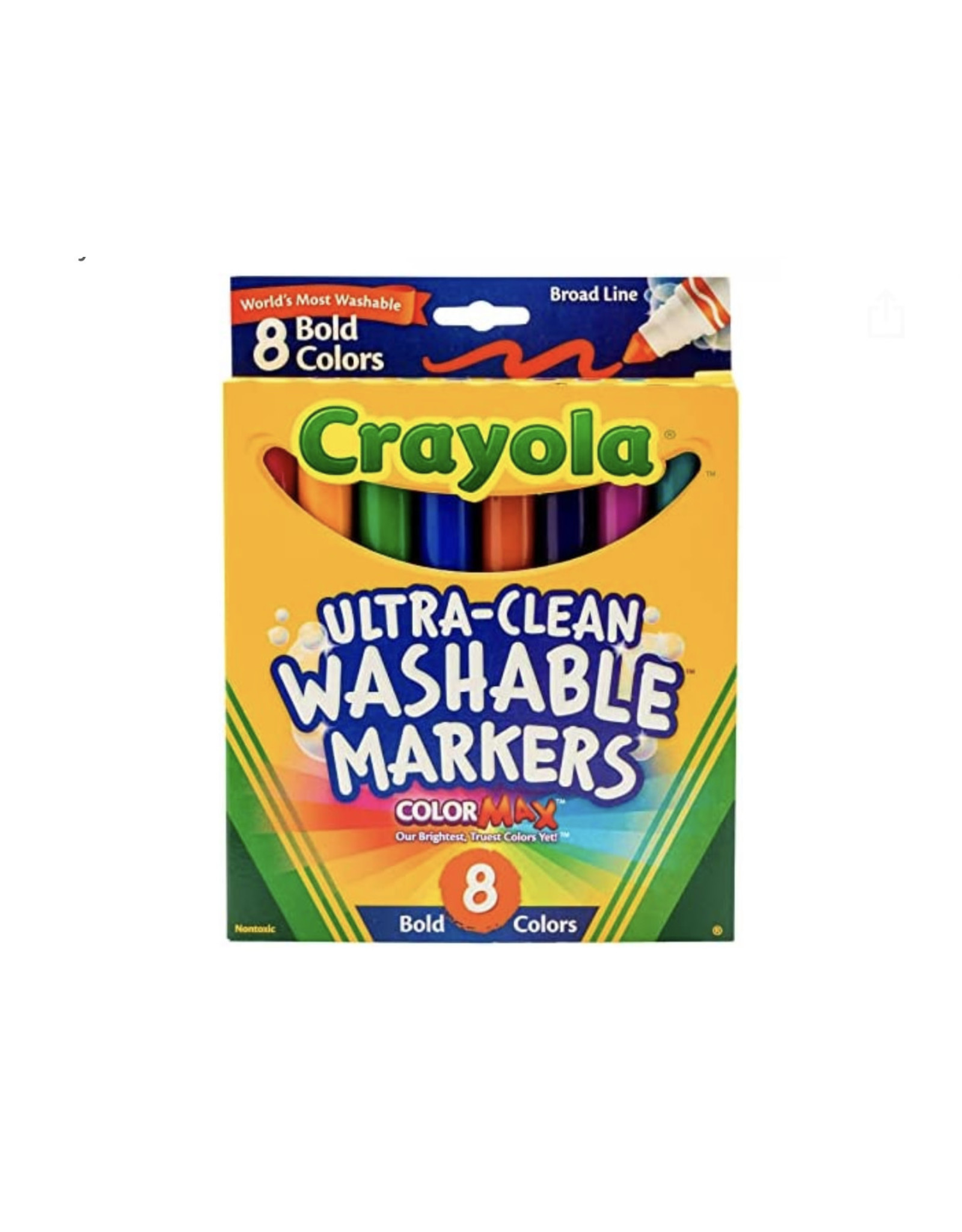 CRAYOLA MARKERS WASHABLE  BOLD COLORS  BROAD LINE  8 PACK