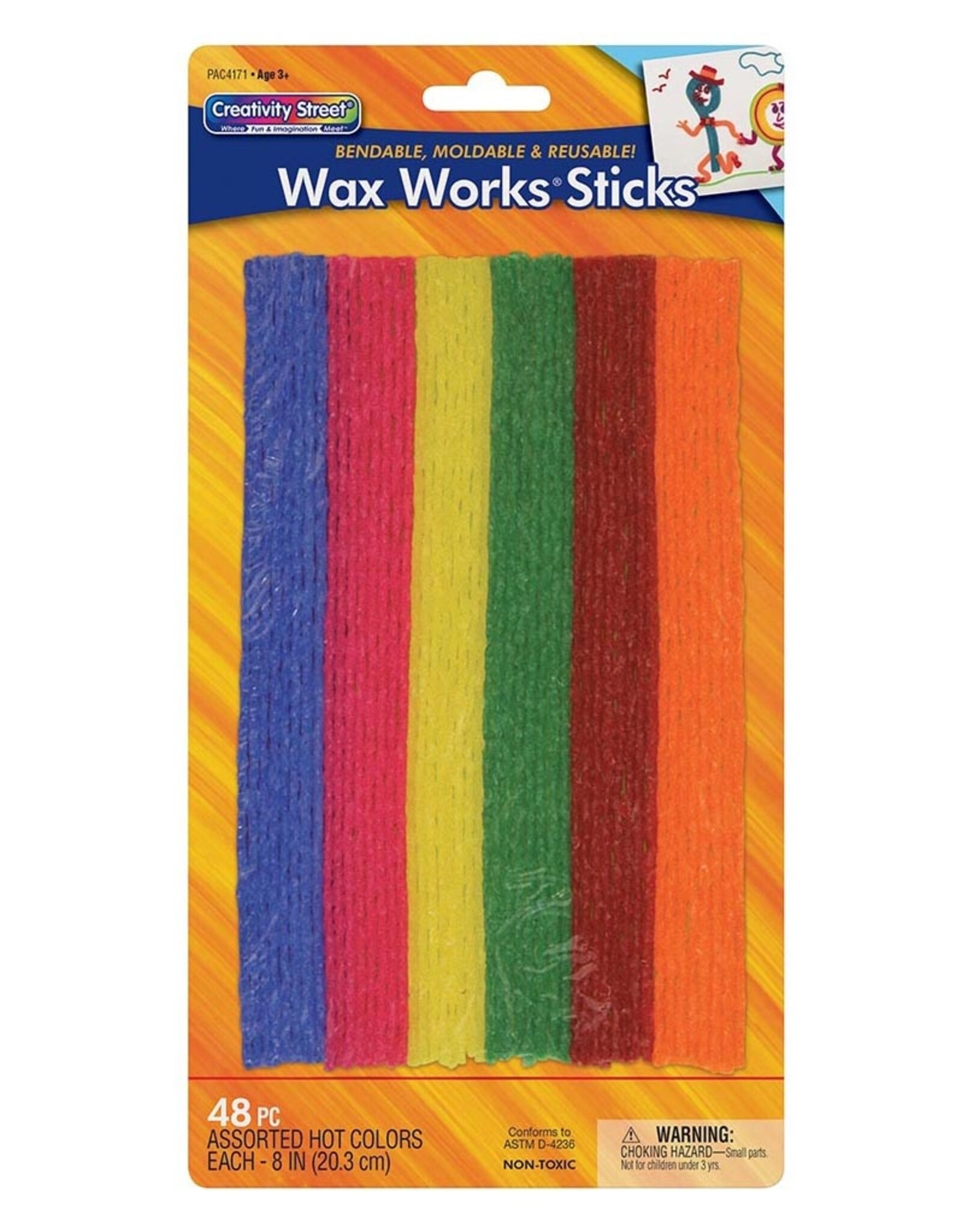 WAX WORKS STICKS HOT COLORS 8"  48pcs