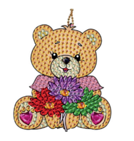 DIAMOND ART: FLOWER  BEAR KEYCHAIN
