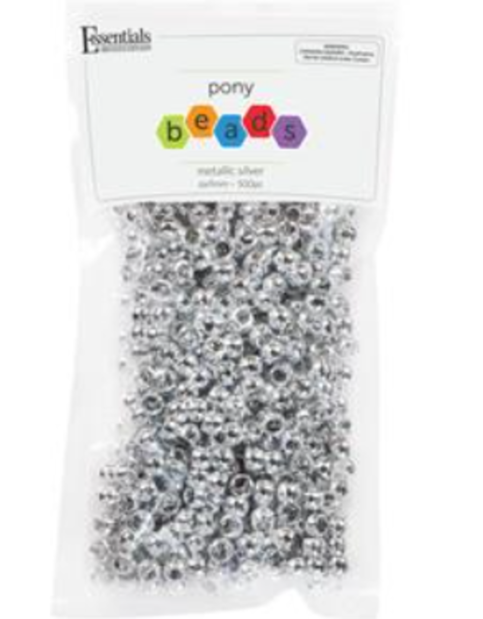 PONY BEADS: METALLIC SILVER 6mmX9mm 500 PACK