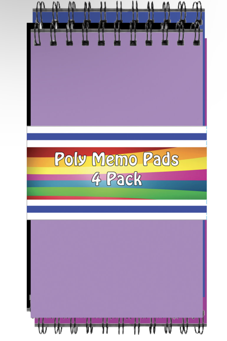 POLY MEMO BOOK 3"x5" top spiral 4/PACK Creative Kids