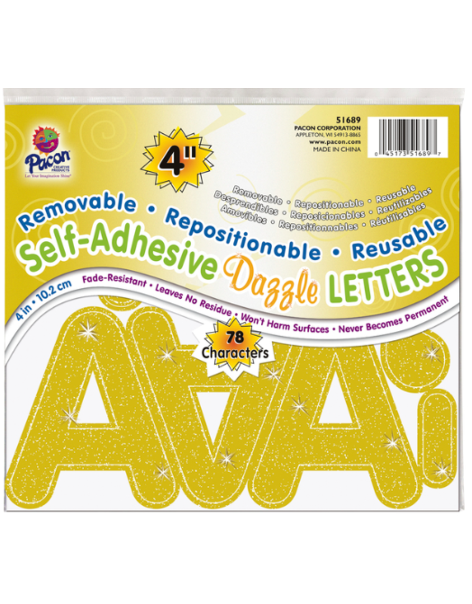 REPOSITIONABLE LETTERS 4" GOLD DAZZLE