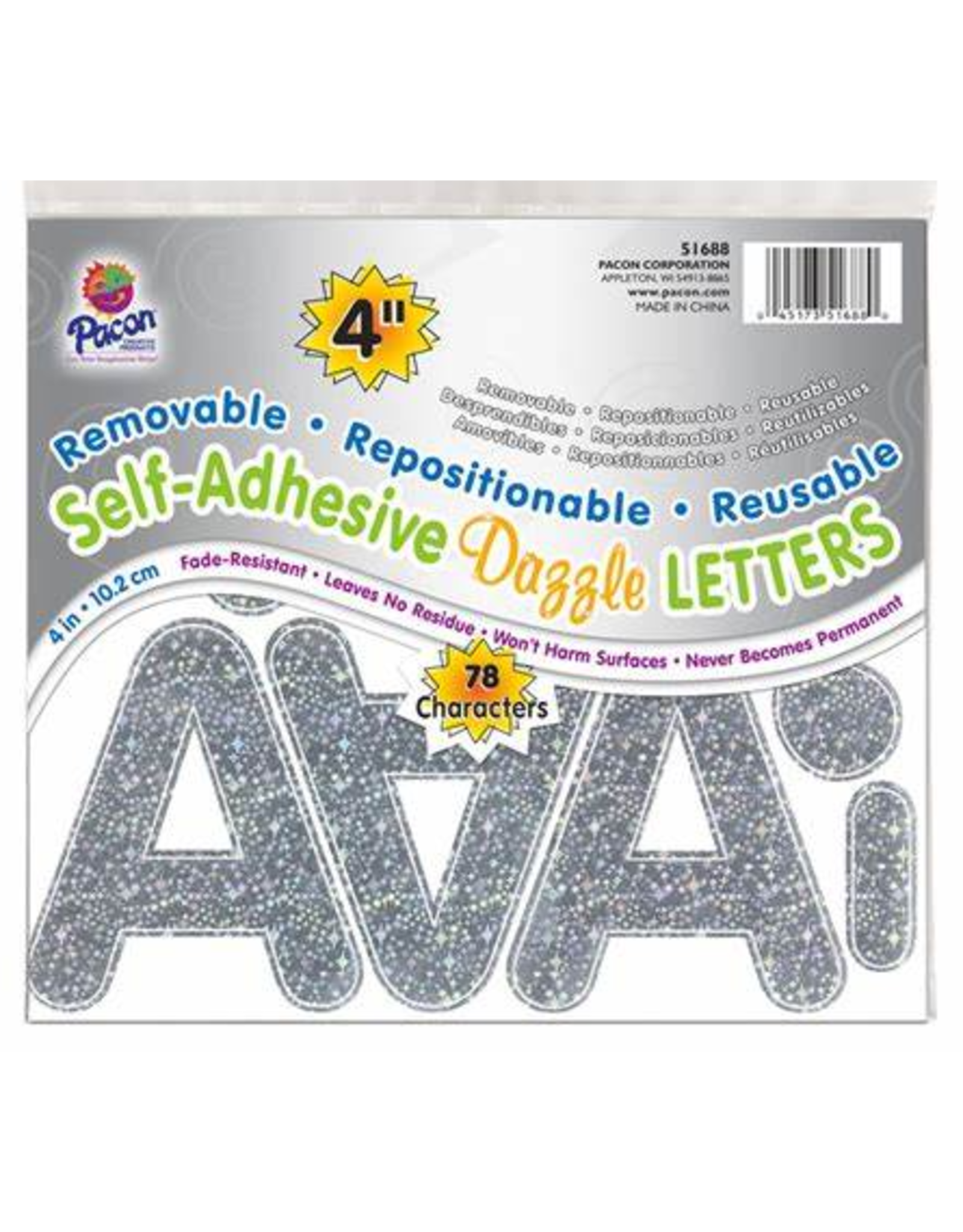 REPOSITIONABLE LETTERS 4" SILVER  DAZZLE