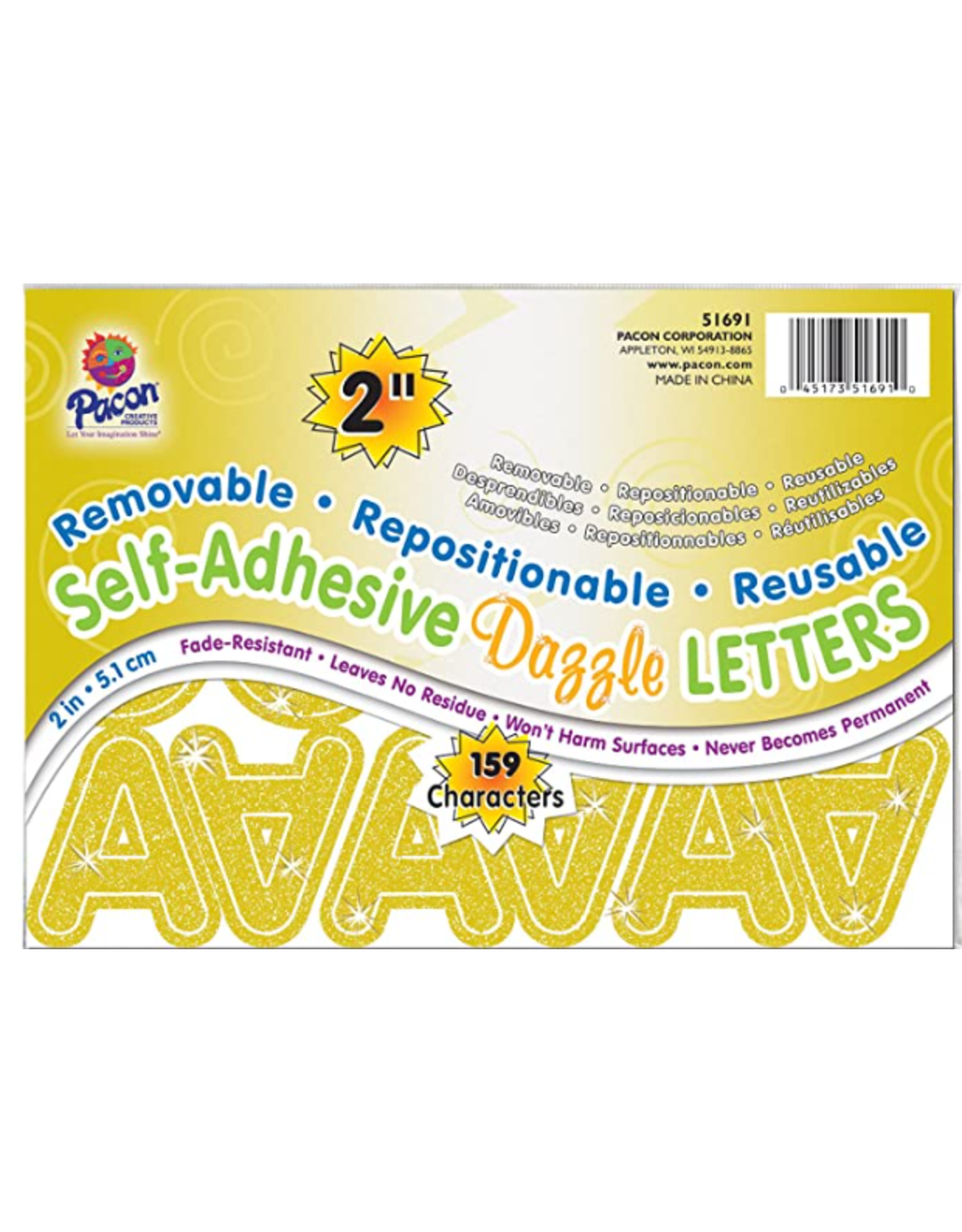 REPOSITIONABLE LETTERS 2" GOLD DAZZLE