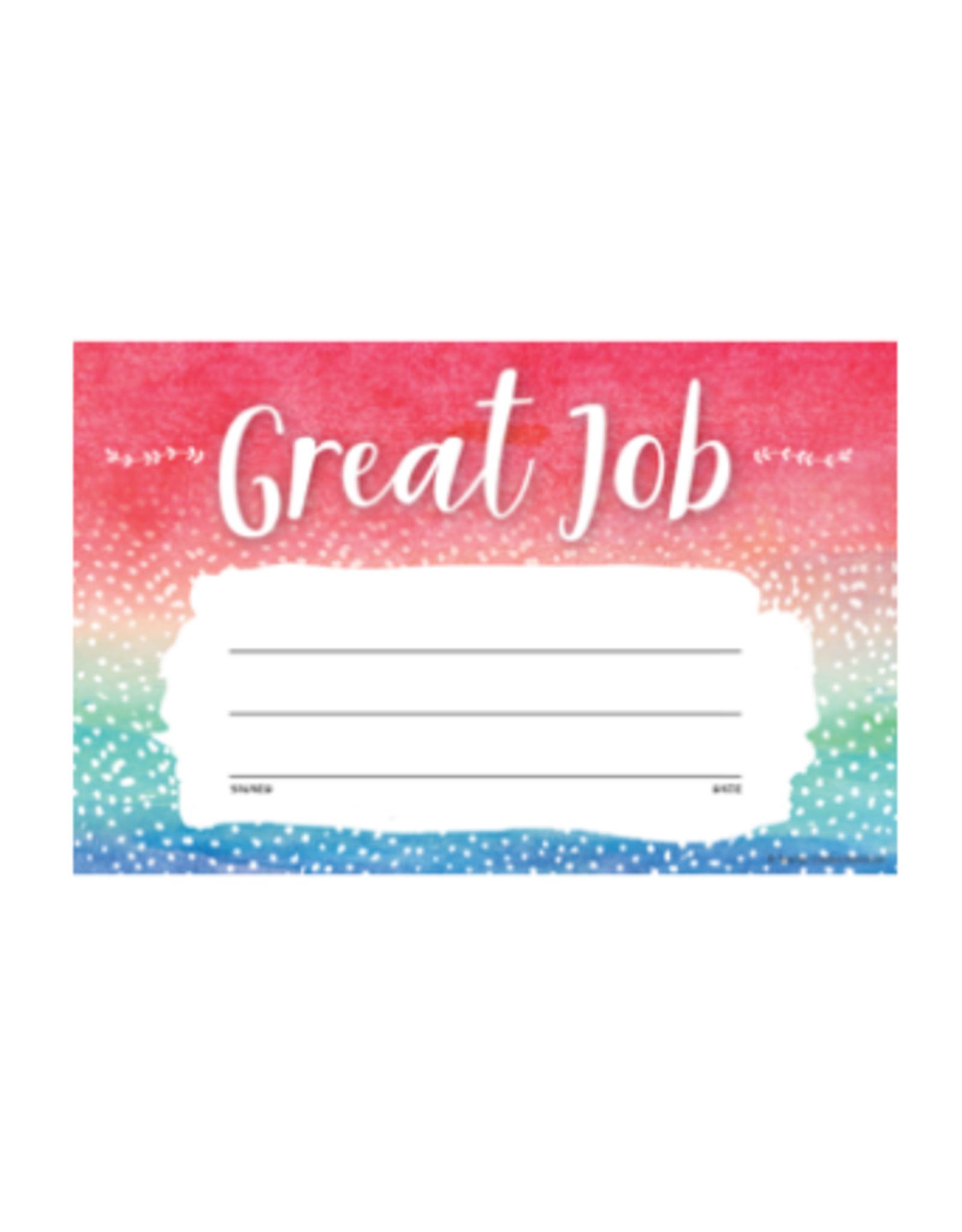AWARD CERTIFICATE: WATERCOLOR GREAT JOB 30 PACK