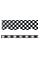 SCALLOPED  BORDERS BLACK AND WHITE GINGHAM - 2 3/16"X35"