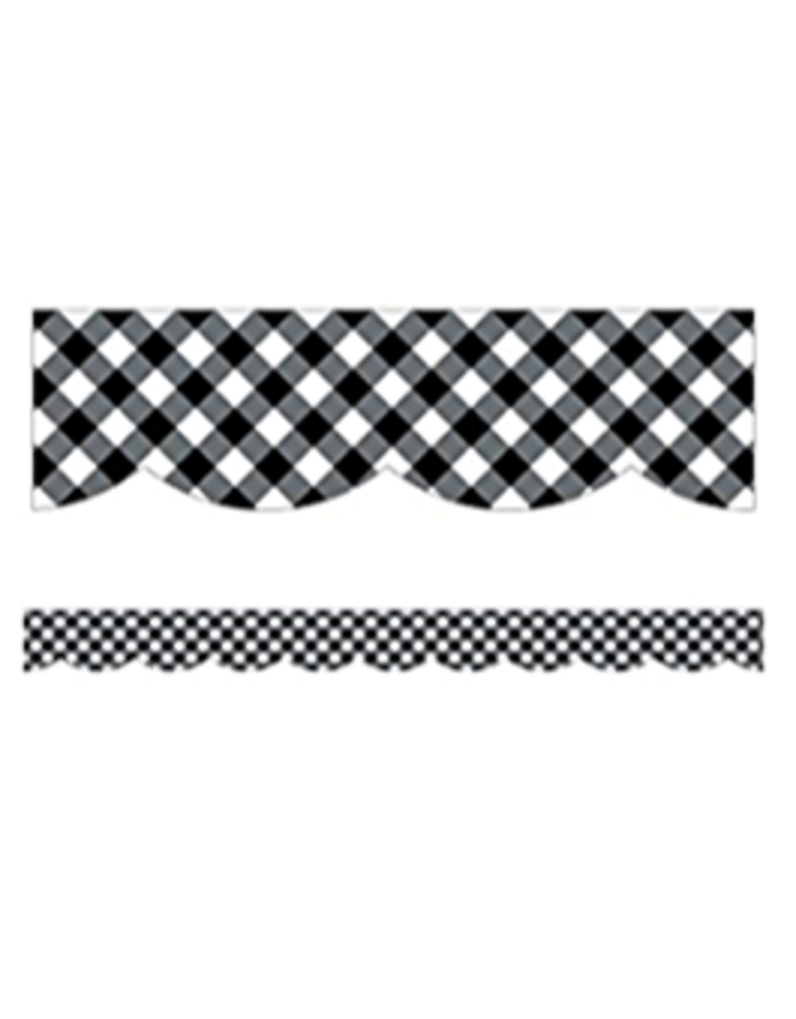 SCALLOPED  BORDERS BLACK AND WHITE GINGHAM - 2 3/16"X35"