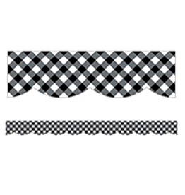 SCALLOPED  BORDERS BLACK AND WHITE GINGHAM - 2 3/16"X35"