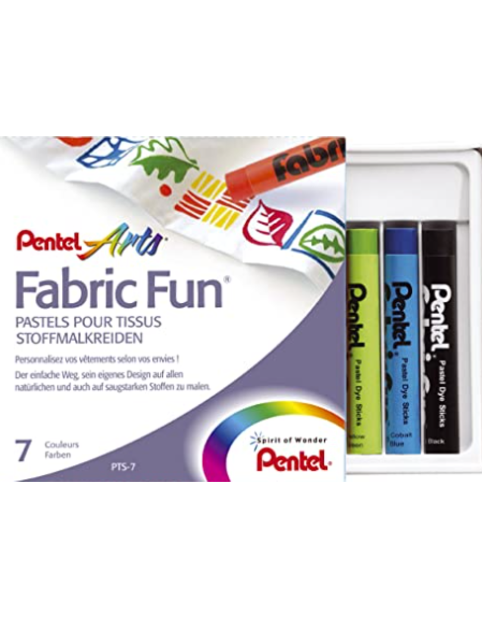 PENTEL FABRIC DYE STICKS 7PC ASSORTED PASTEL