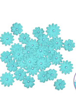 HANDMADE FLOWERS WITH PEARL CENTER BLUE 32 PC