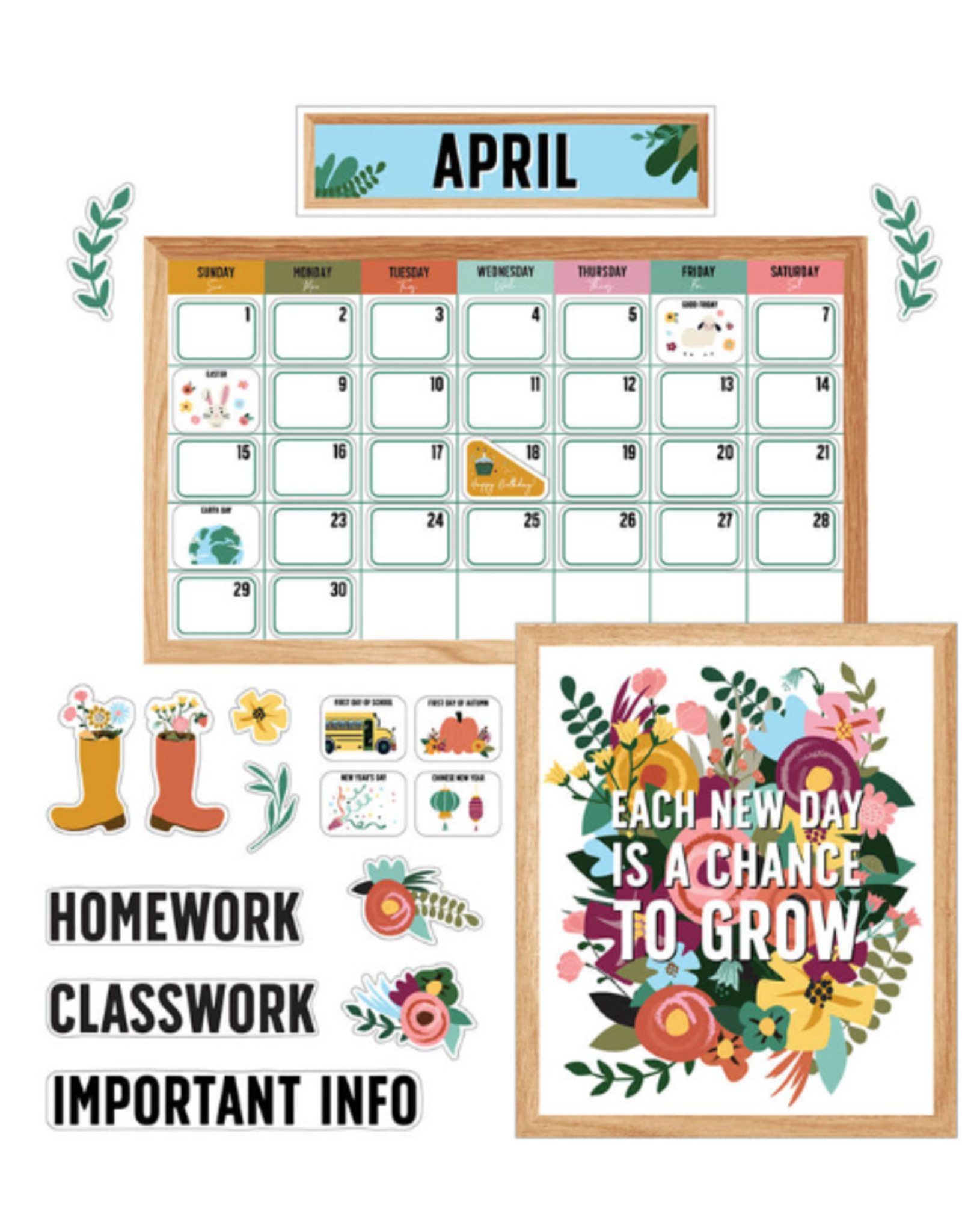 BULLETIN BOARD SET: GROW TOGETHER CALENDER 135 PC