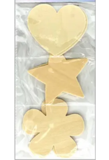 WOOD CUT OUTS HEART, STAR , FLOWER 2 EACH