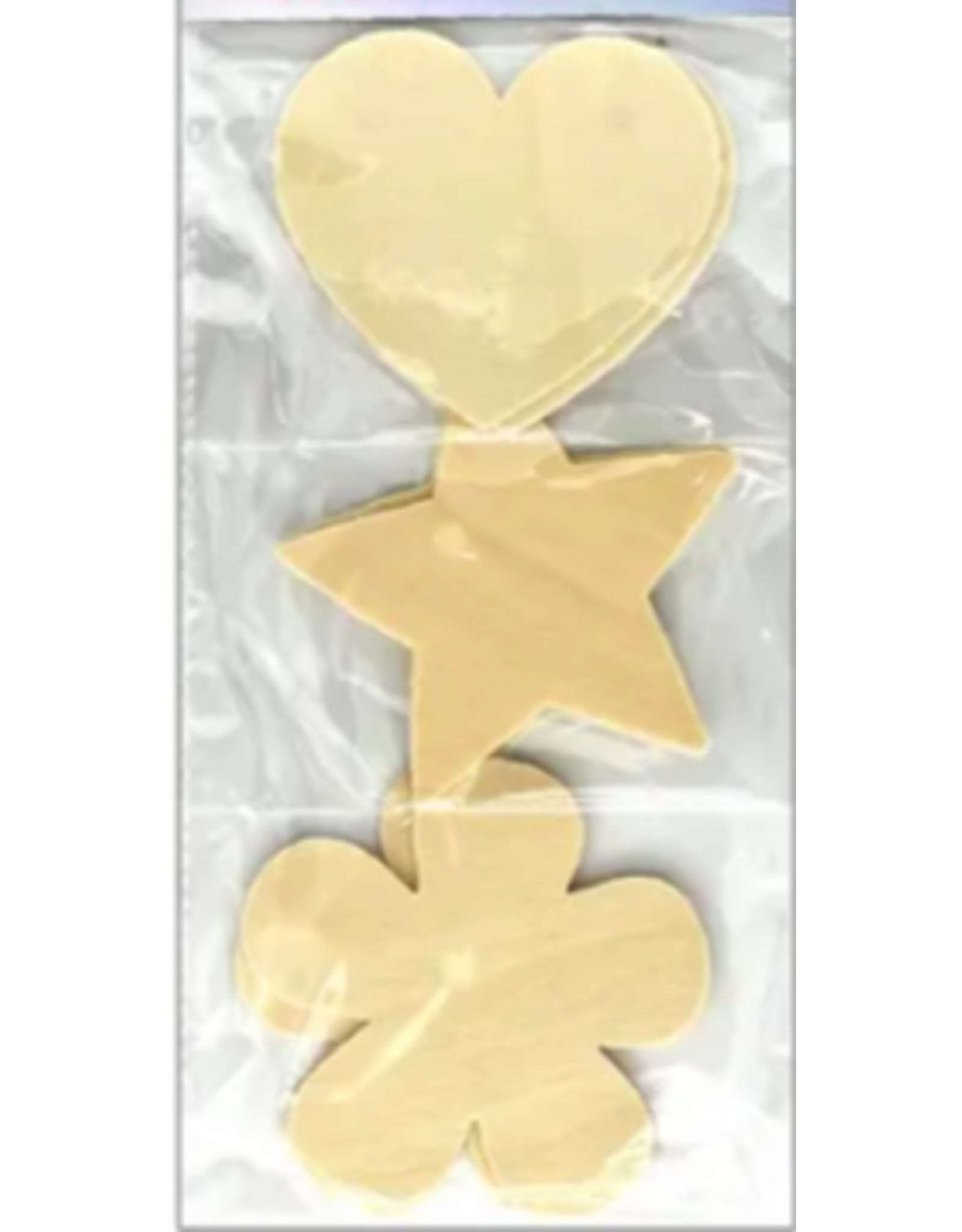 WOOD CUT OUTS HEART, STAR , FLOWER 2 EACH