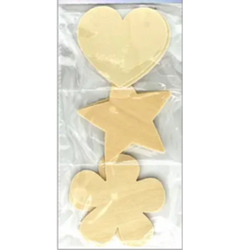 WOOD CUT OUTS HEART, STAR , FLOWER 2 EACH