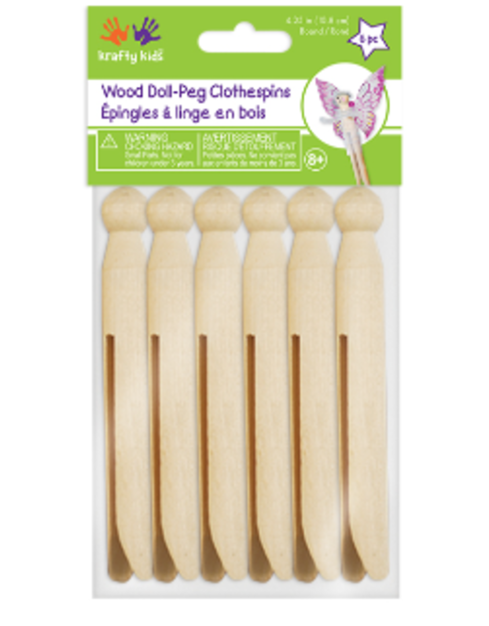 WOOD DOLL PINS 6pc 4.25"