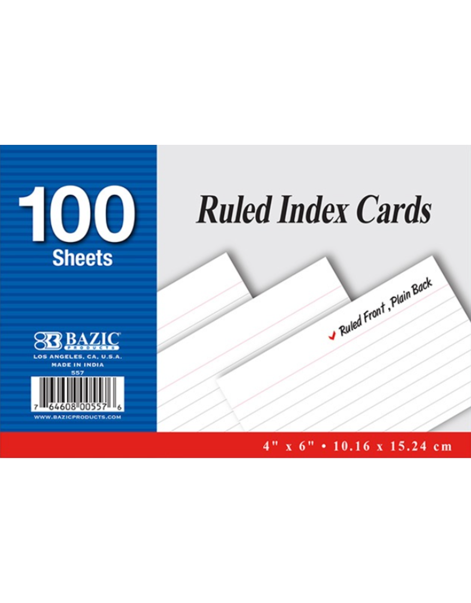 INDEX CARDS -  RULED 4"x6" WHITE - 100 PACK