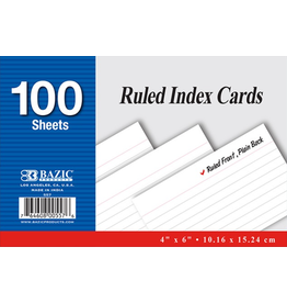 INDEX CARDS -  RULED 4"x6" WHITE - 100 PACK