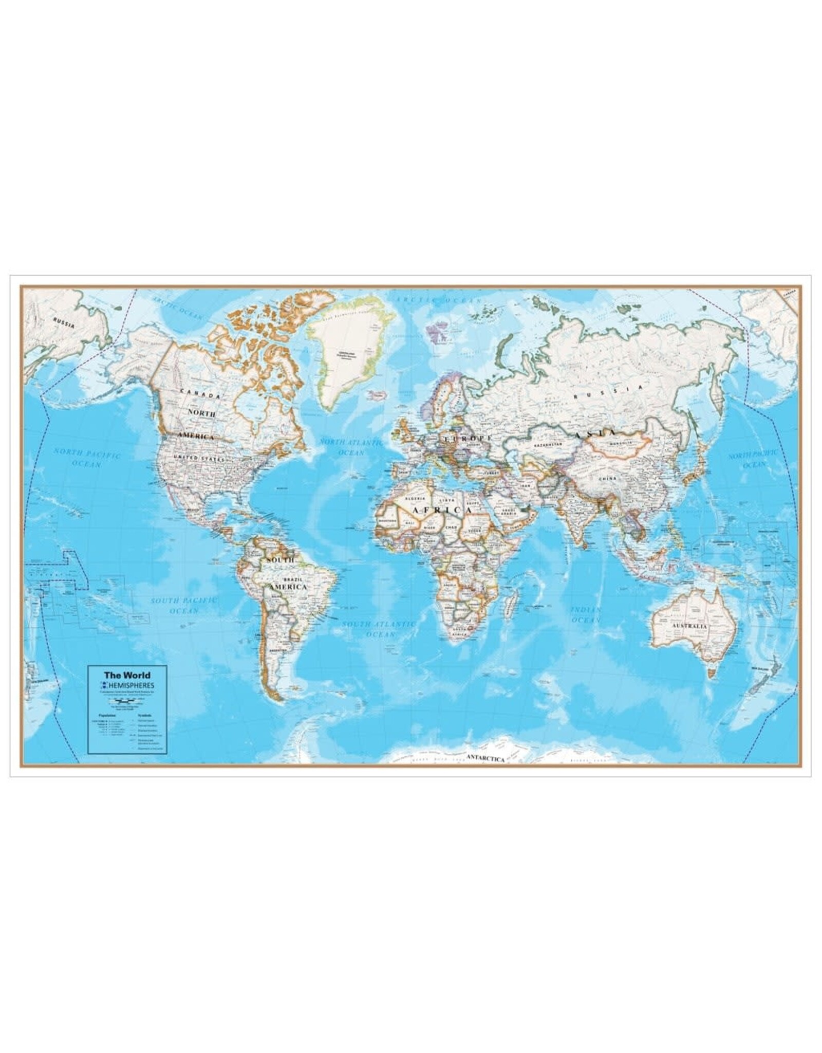 Laminated World   Wall Map   Dry Erase 36W x 24H