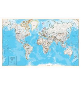 Laminated World   Wall Map   Dry Erase 36W x 24H