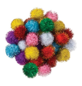 POM POMS: 1/2"  GLITTER  ASSORTED COLOR 80 PACK