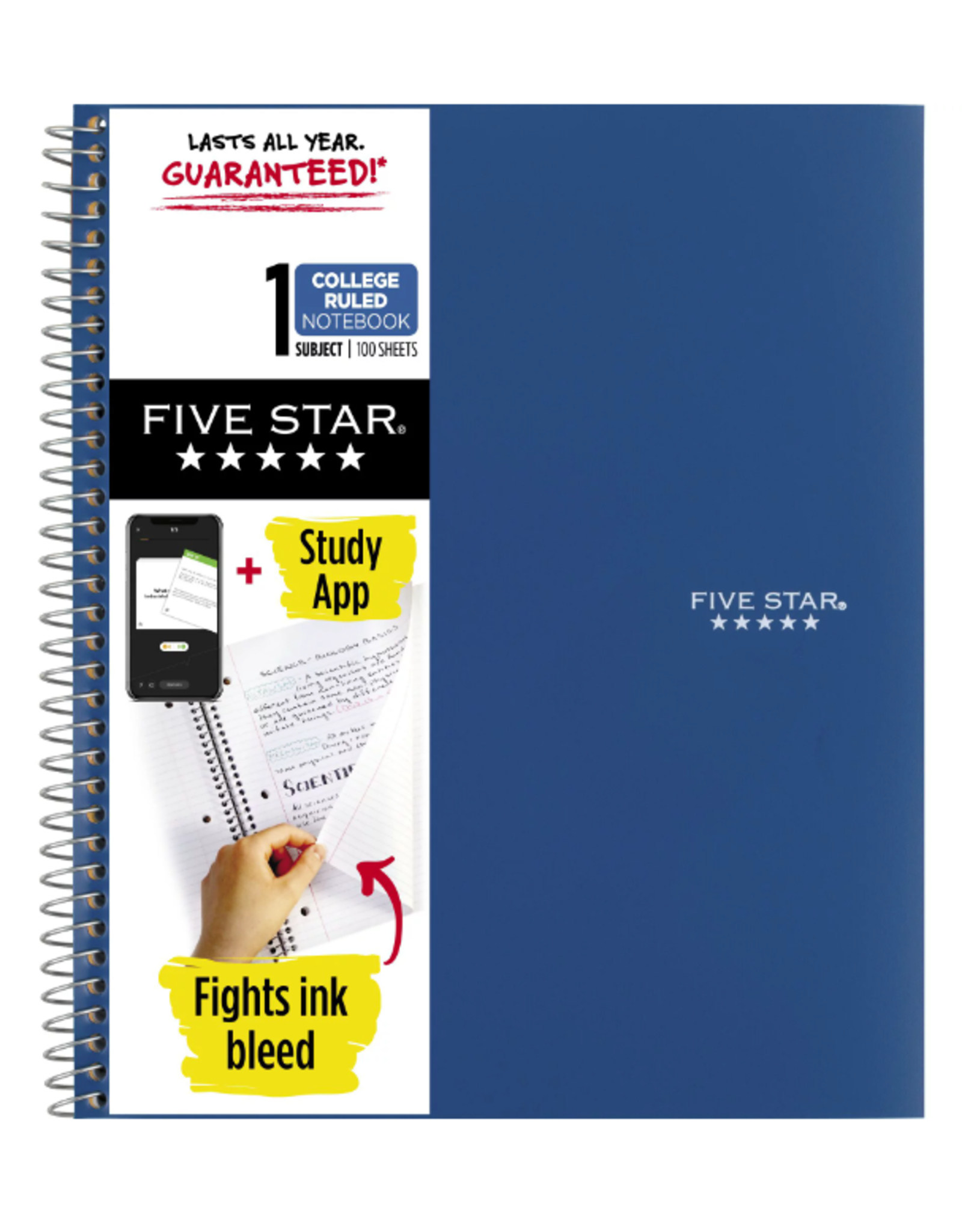 NOTEBOOK -  1-SUB Collg Rld   FIVE STAR - Reinforced Storage Pockets 100sheets