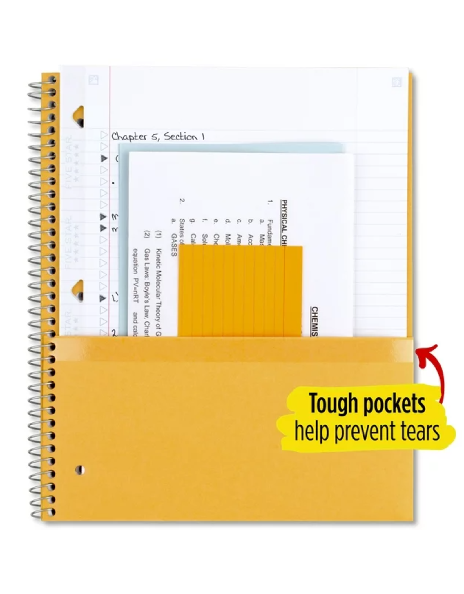NOTEBOOK -  1-SUB Collg Rld   FIVE STAR - Reinforced Storage Pockets 100sheets