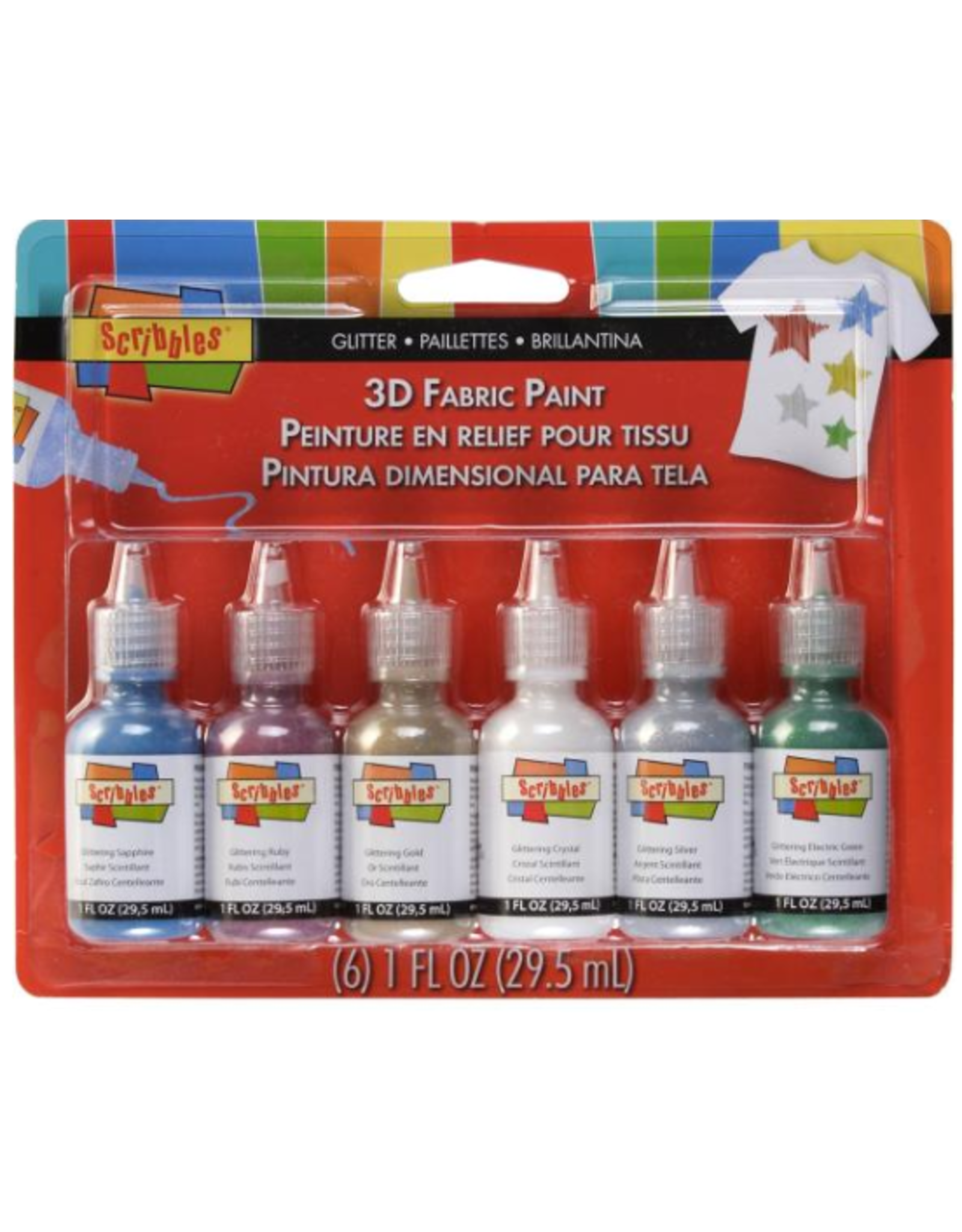 Scribbles SCRIBBLES  3D FABRIC PAINT GLITTER 1OZ  - 6 PACK