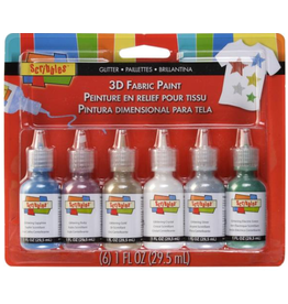 Scribbles SCRIBBLES  3D FABRIC PAINT GLITTER 1OZ  - 6 PACK