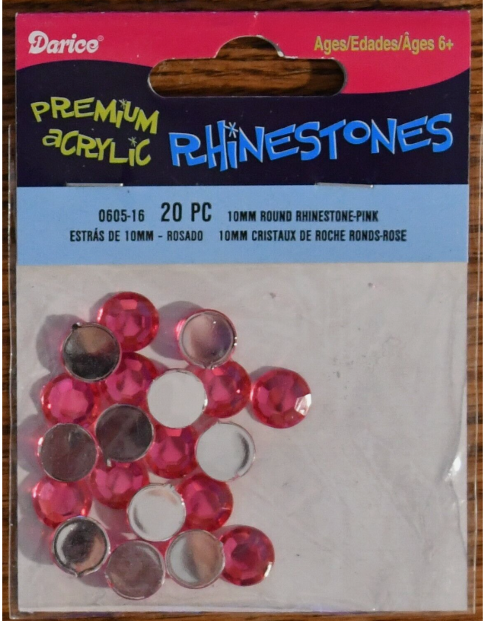RHINESTONE ROUND PINK 10MM 20PC