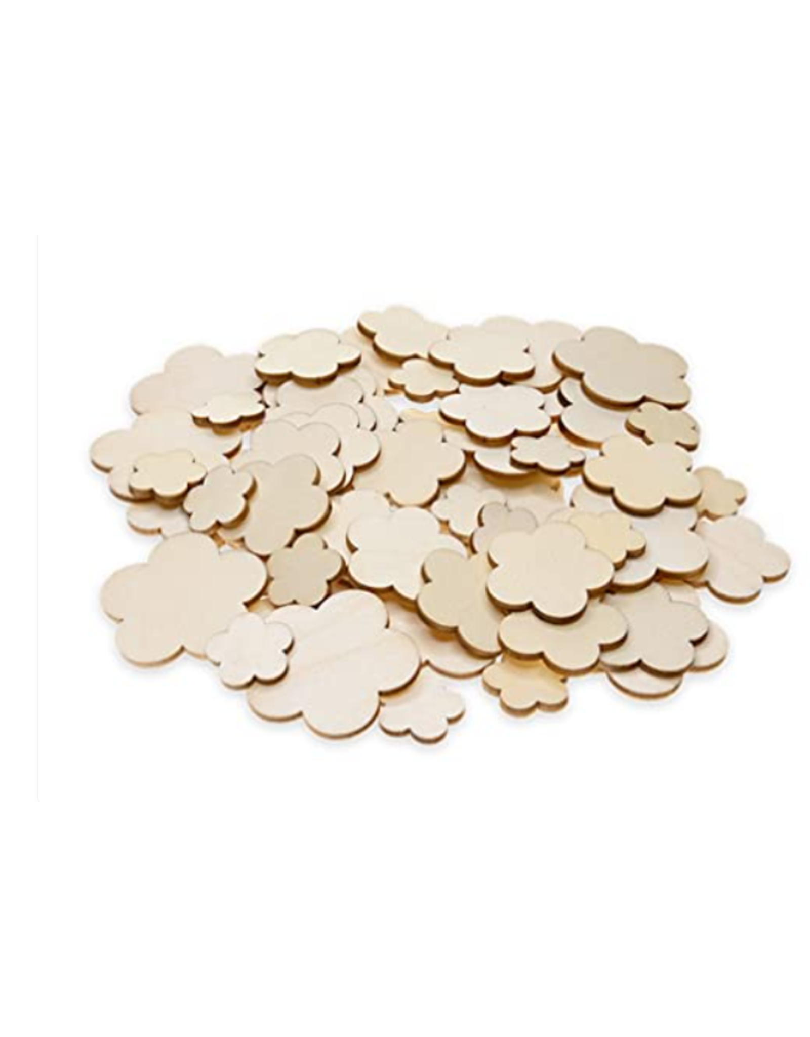 CRAFT WOOD BITS - FLOWER,  ASSORTED SIZES 60 PACK