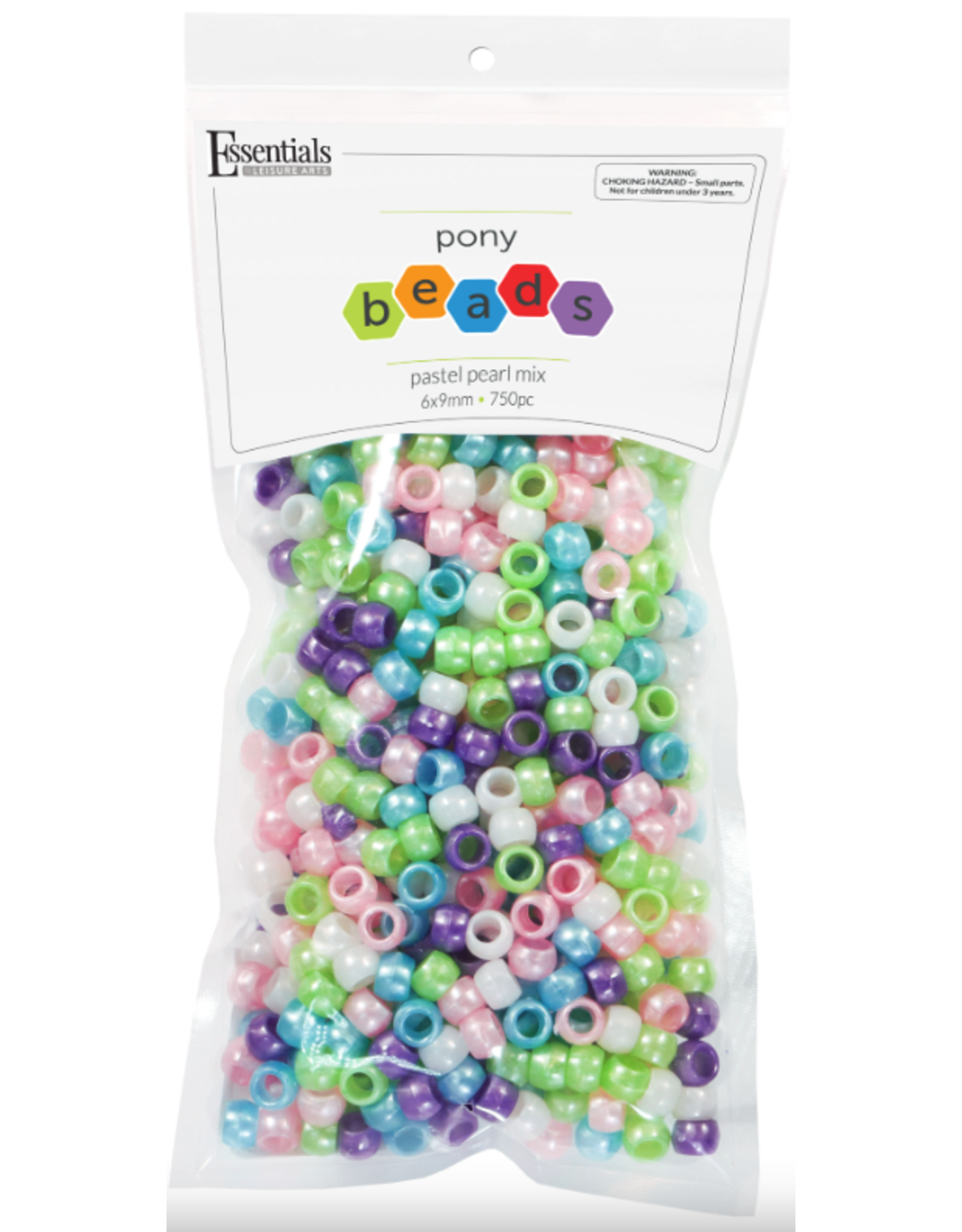 Essentials PONY BEADS: PASTEL PEARL  MULTI COLOR 6mmX9mm 750 PACK