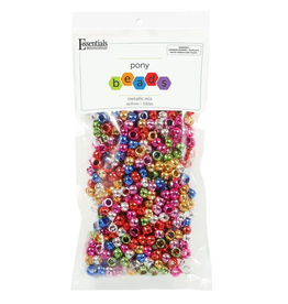 Essentials PONY BEADS: METALLIC  MULTI COLOR 6mmX9mm 500 PACK