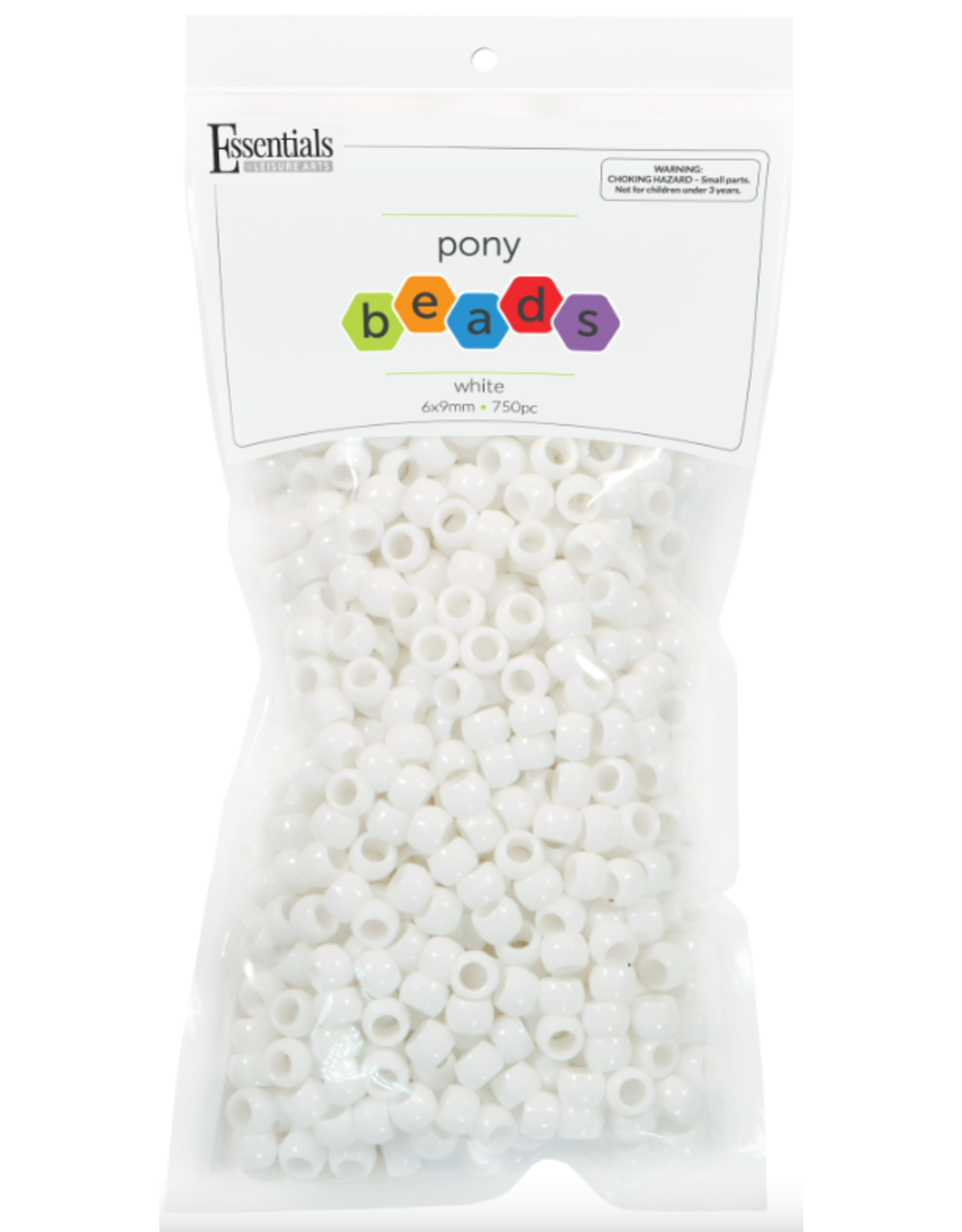 PONY BEADS: OPAQUE WHITE 6mmX9mm 750 PACK