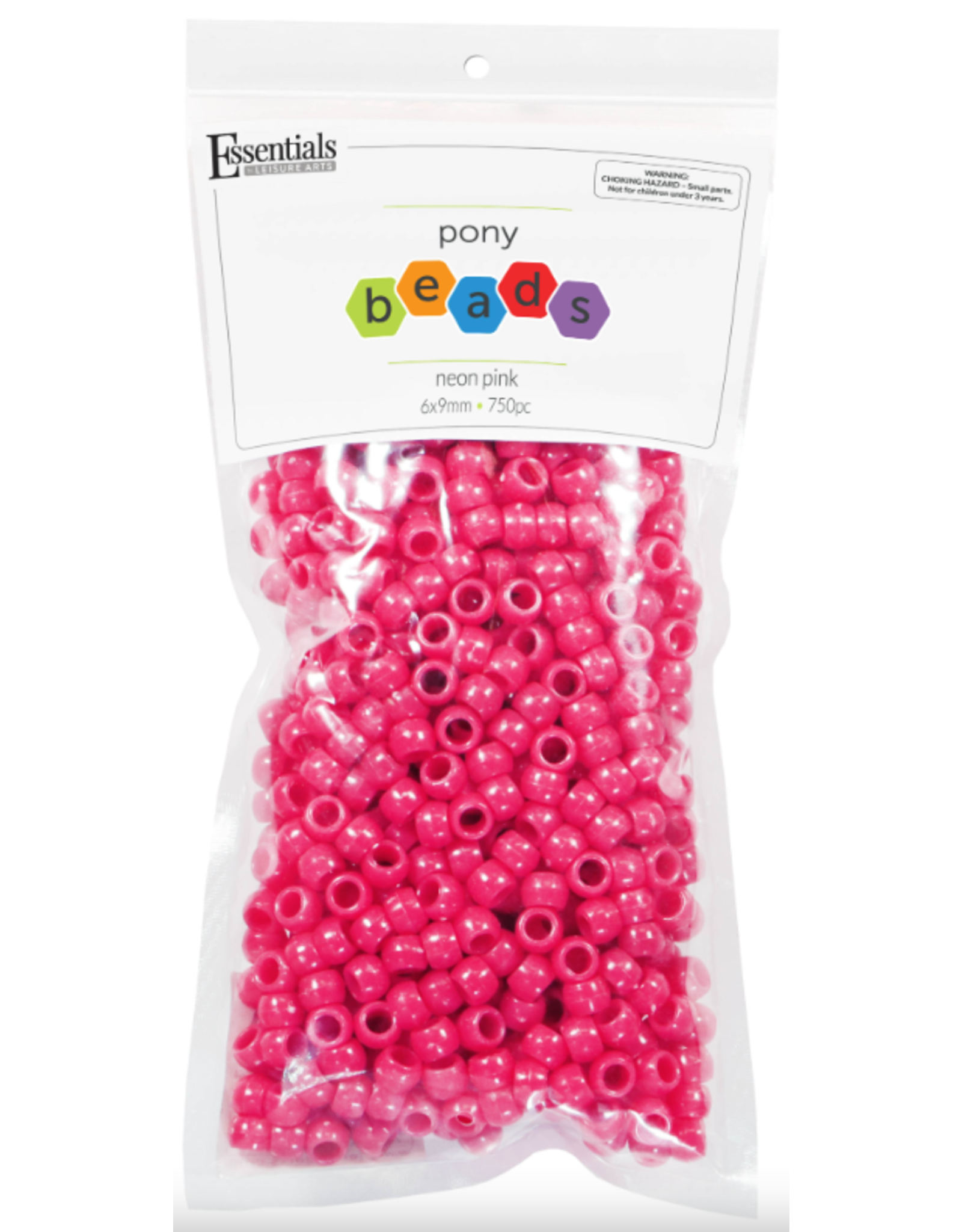 Essentials PONY BEADS: OPAQUE NEON PINK 6mmX9mm 750 PACK