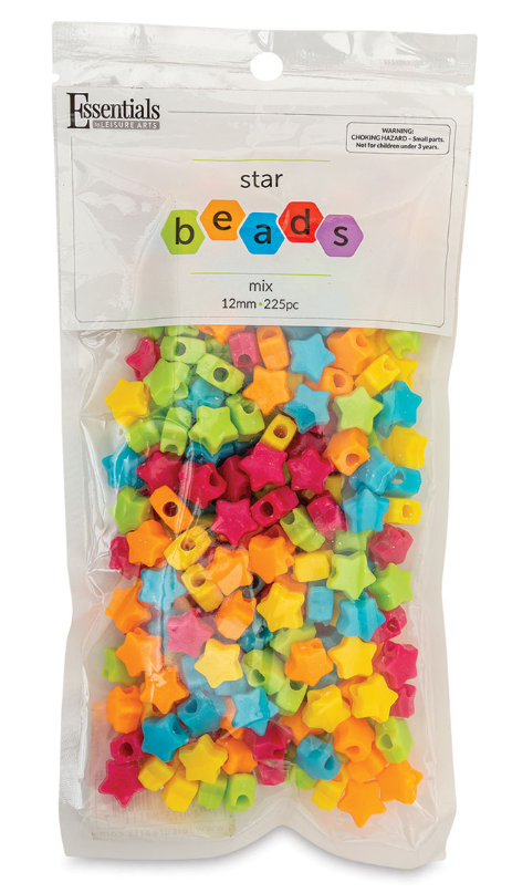 PONY BEAD STAR SHAPE 12MM 225 PC - Creative Kids