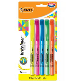 BIC BIC HIGHLIGHTER:  BRITE LINER ASSORTED COLORS -  5 PACK