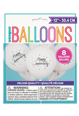 Unique 12" BALLOONS  HAPPY ANNIVERSARY-8PC