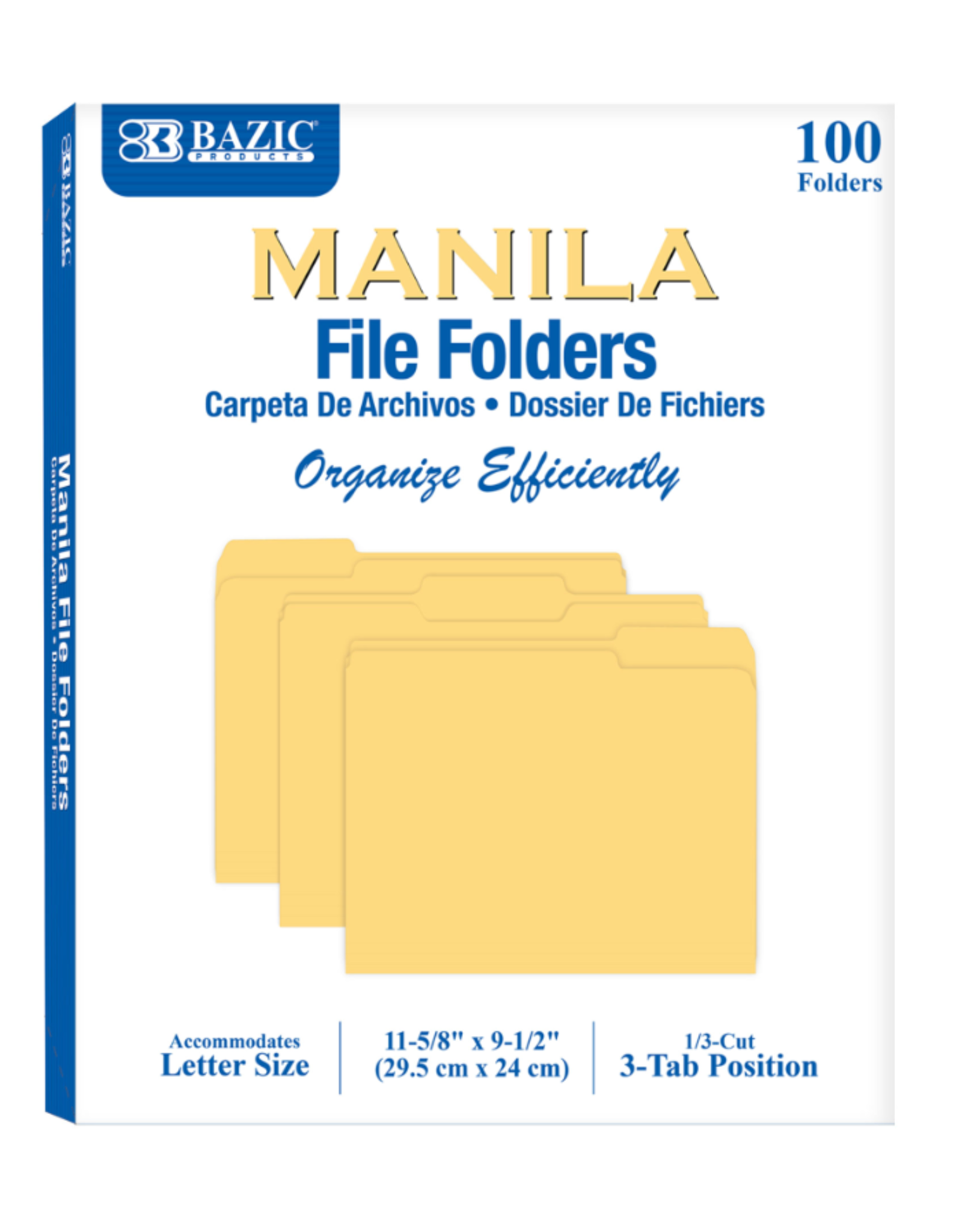 MANILA FOLDERS FILE LETTER 1/3 CUT - 100 PACK