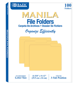 MANILA FOLDERS FILE LETTER 1/3 CUT - 100 PACK