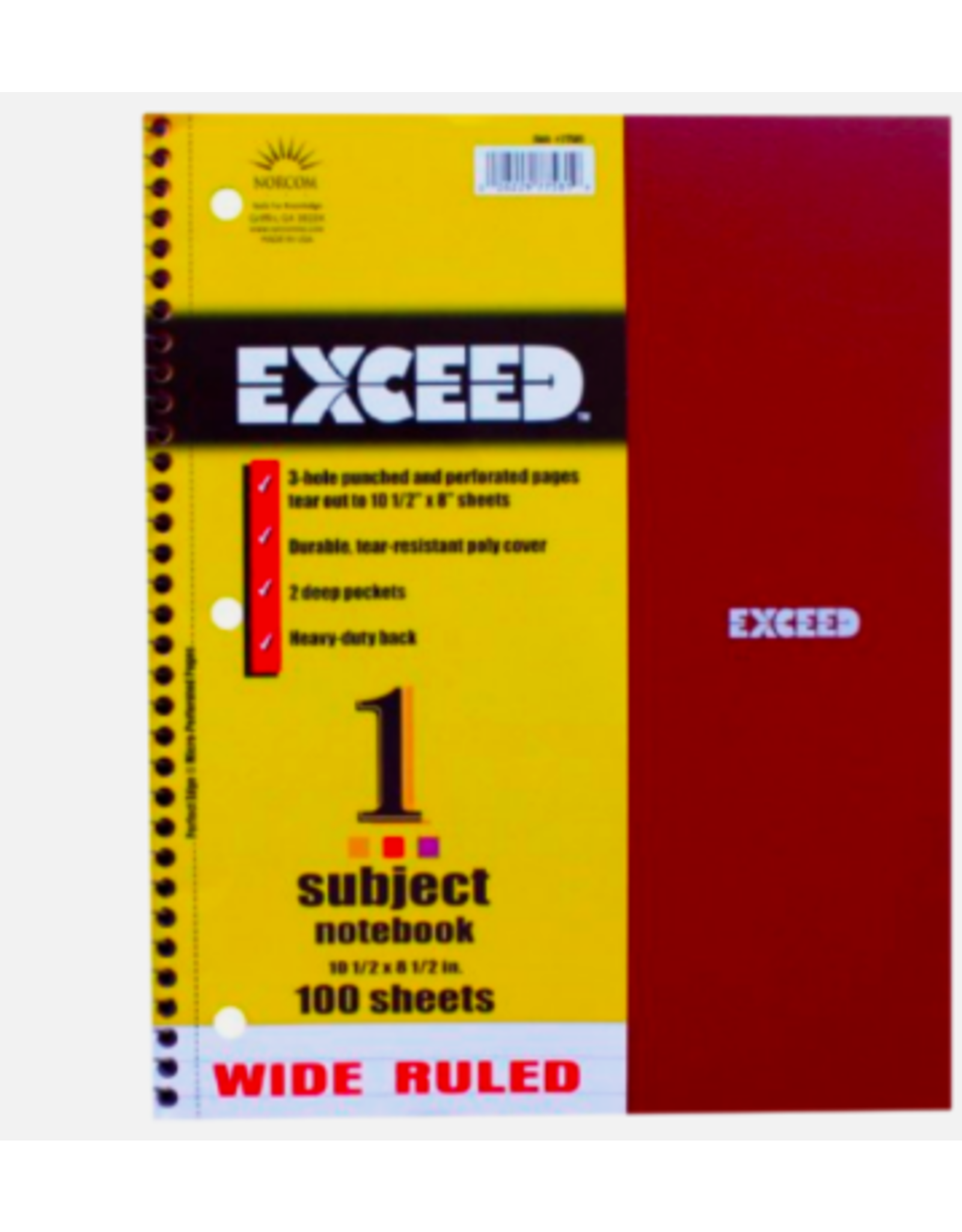 Exceed 1 Subject Notebook Wide Ruled Poly Cover 100 Sheets 10.5" x 8"