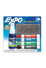 SA Expo Dry-Erase Markers EXPO DRY ERASE SET - 4 CHISEL TIP MARKERS, ERASER & 2OZ CLEANER