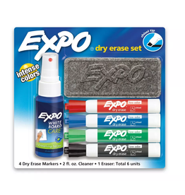 SA Expo Dry-Erase Markers EXPO DRY ERASE SET - 4 CHISEL TIP MARKERS, ERASER & 2OZ CLEANER