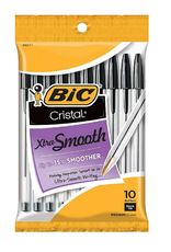 PENS - BIC CRISTAL EXTRA SMOOTH BALL POINT,  BLACK - 10 PACK