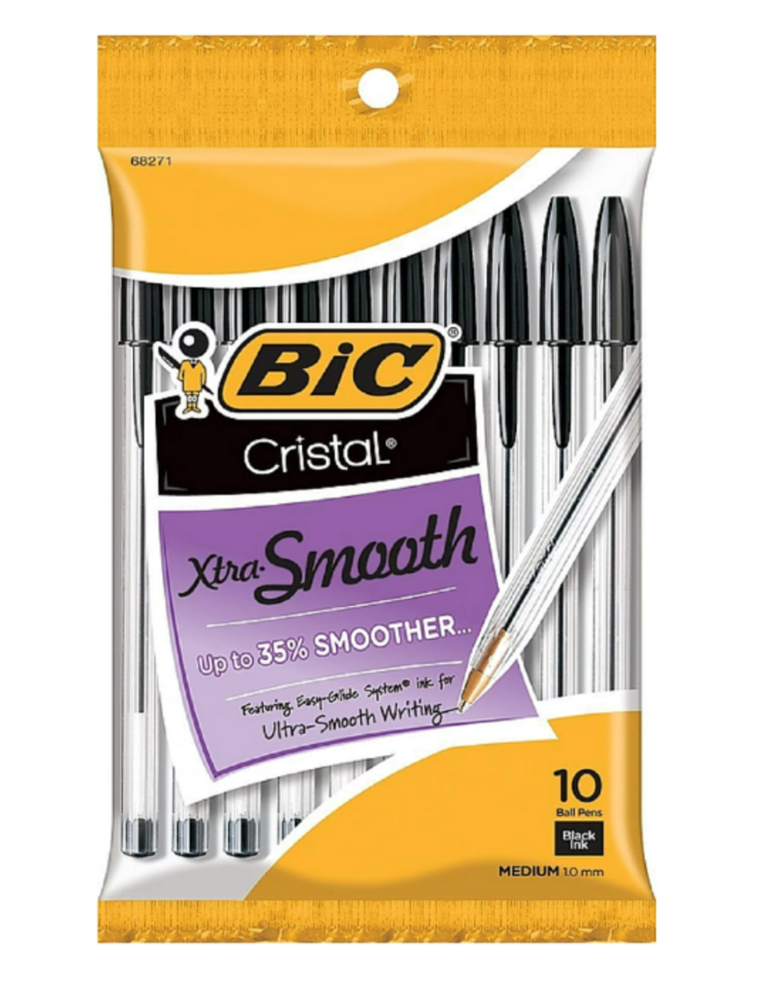 PENS - BIC CRISTAL EXTRA SMOOTH BALL POINT,  BLACK - 10 PACK