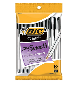PENS - BIC CRISTAL EXTRA SMOOTH BALL POINT,  BLACK - 10 PACK