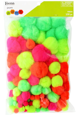 POM POMS:  ASSORTED SIZES NEON COLOR 100 PACK