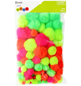 POM POMS:  ASSORTED SIZES NEON COLOR 100 PACK